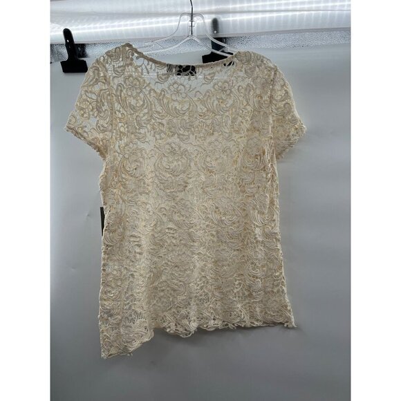 Apt. 9 Open Lace Top Cream Women's Size Large Short Sleeve Career New - Picture 7 of 10